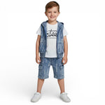 Komplettes 3-teiliges Set für Babys aus Jeansstoff