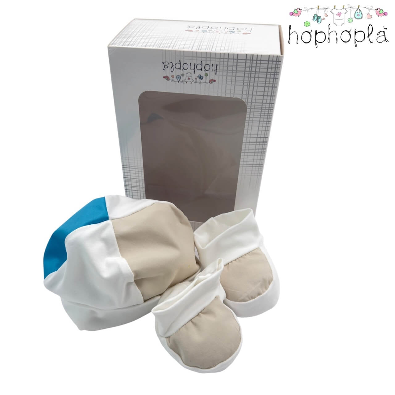 Set Mütze + Schuhe aus Baumwolle HopHoplà It's a Boy