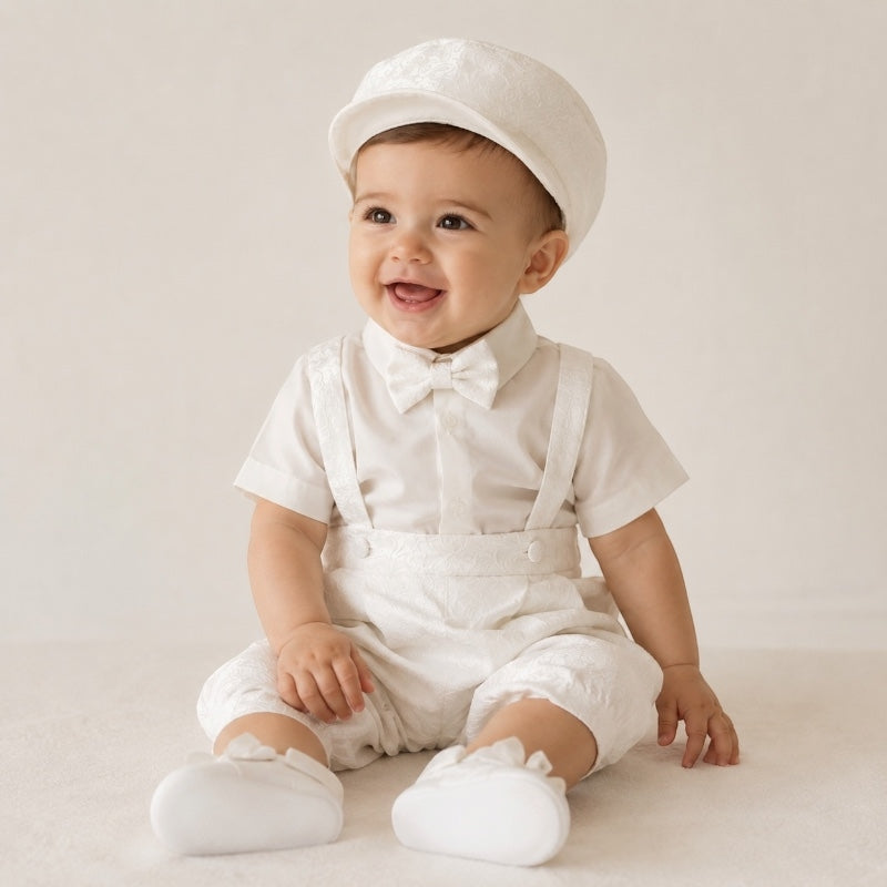 Besticktes Latzkleid aus Satin für Neugeborene