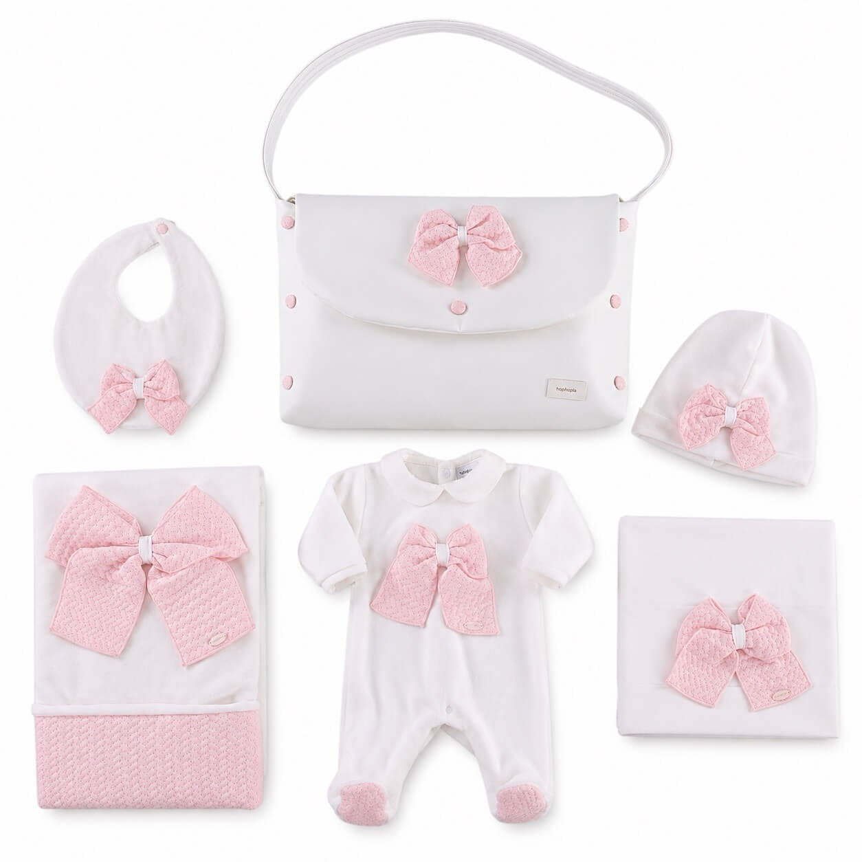 Set 6 Pezzi Borsa Fiocco + Corredino Nascita in Ciniglia – Hophoplà