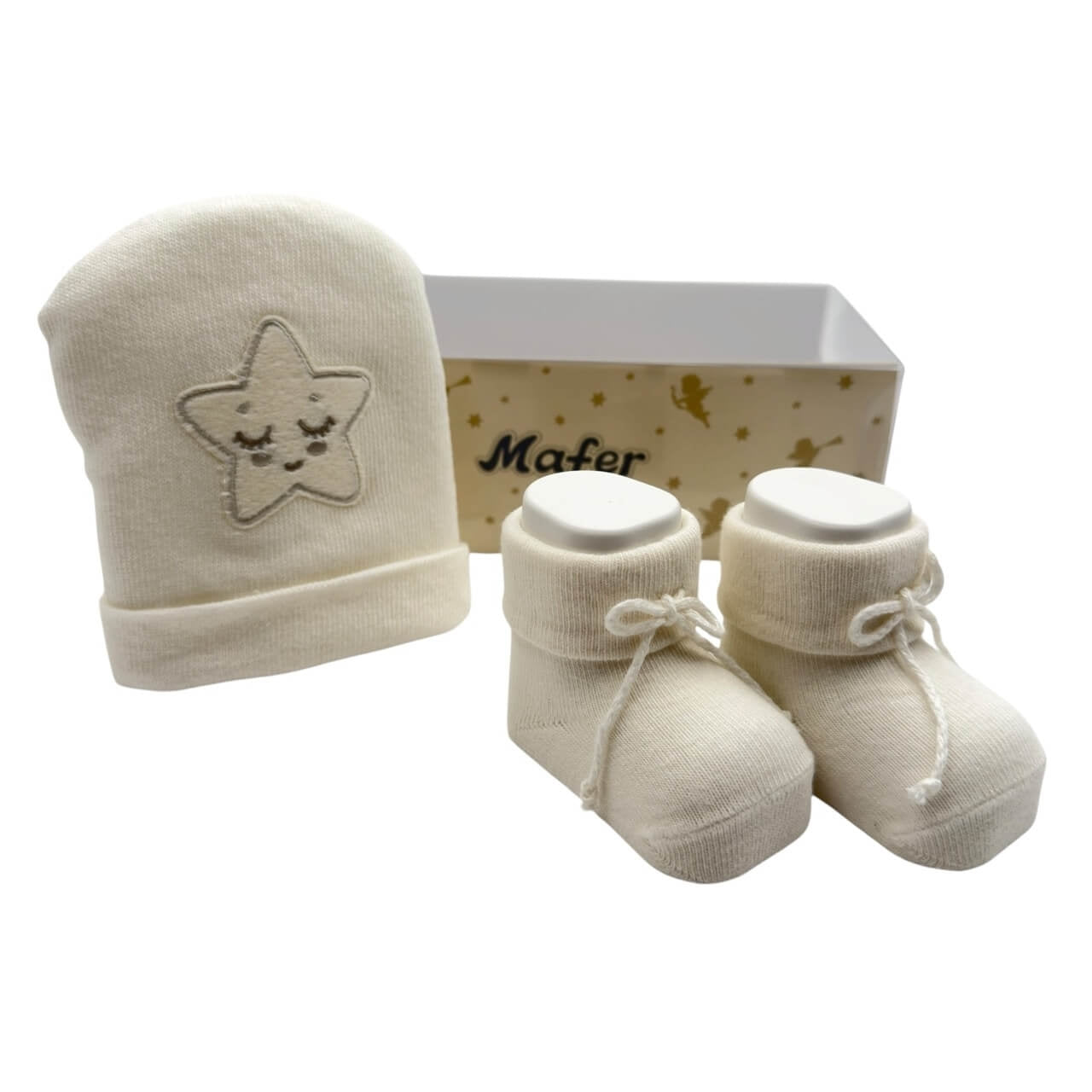 Mütze+Schuhe-Set aus warmer Baumwolle 0/6 Monate