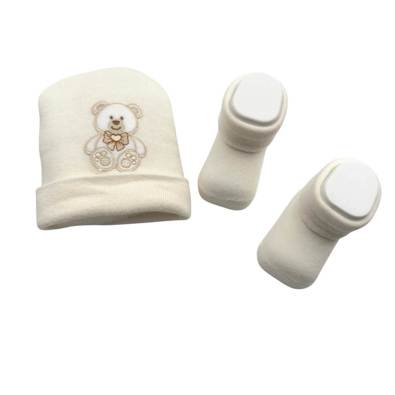 Mütze+Schuhe-Set aus warmer Baumwolle 0/6 Monate
