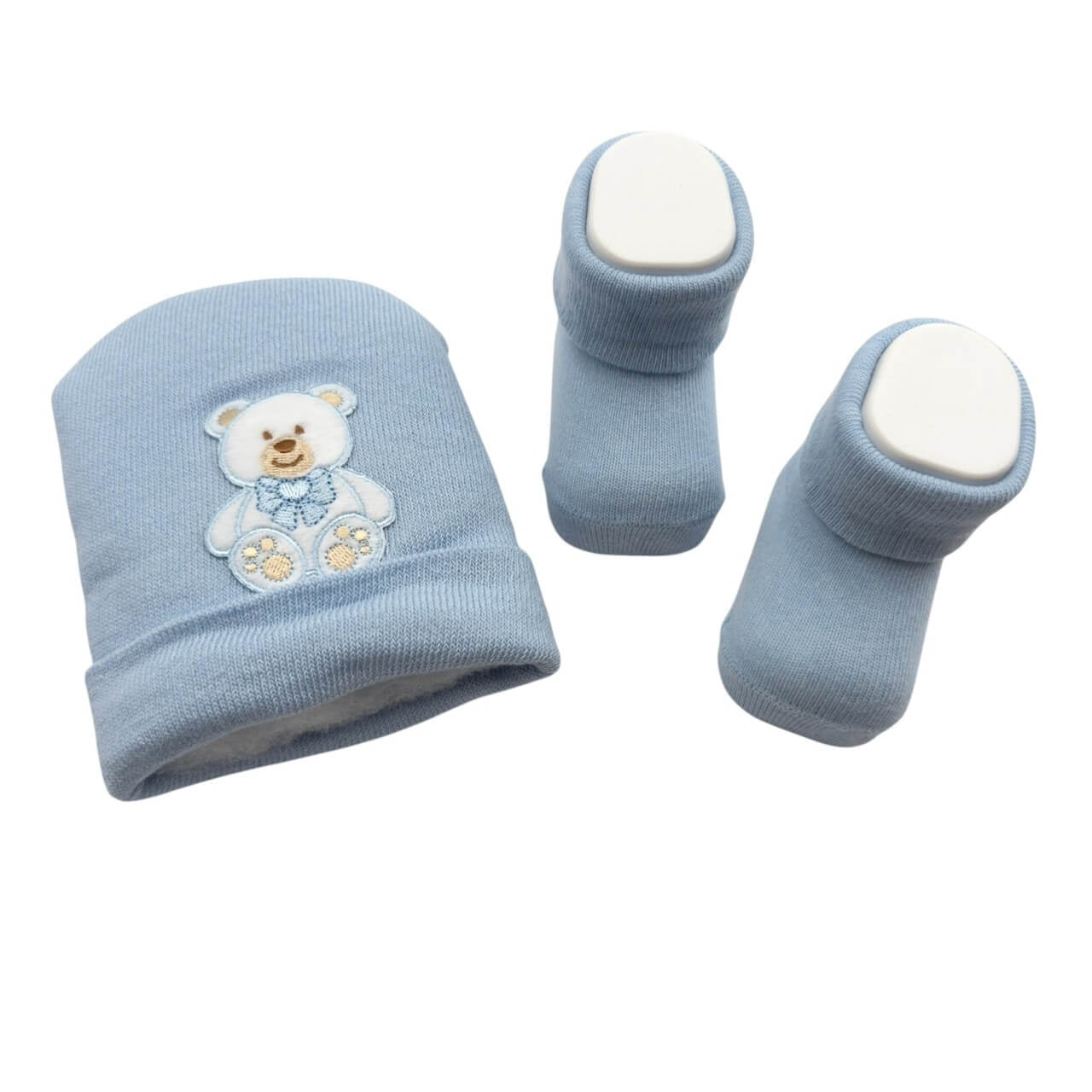 Mütze+Schuhe-Set aus warmer Baumwolle 0/6 Monate