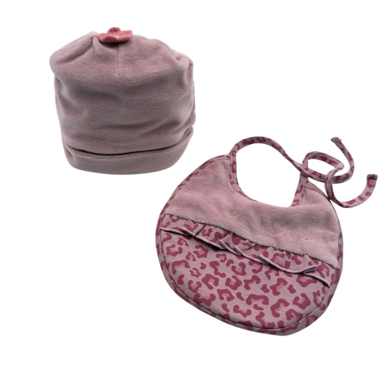 Set Cappello in ciniglia + Bavetta caldo cotone Pastello 0/3 Mesi