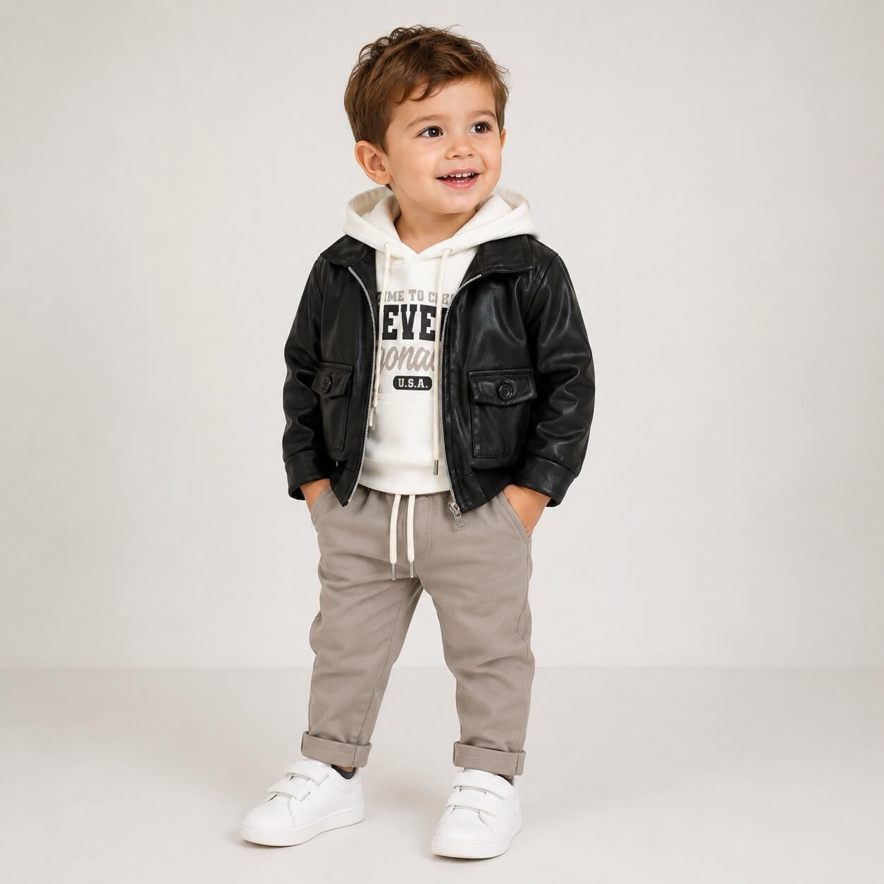 Completo neonato 3 Pezzi + Giubbbino ecopelle