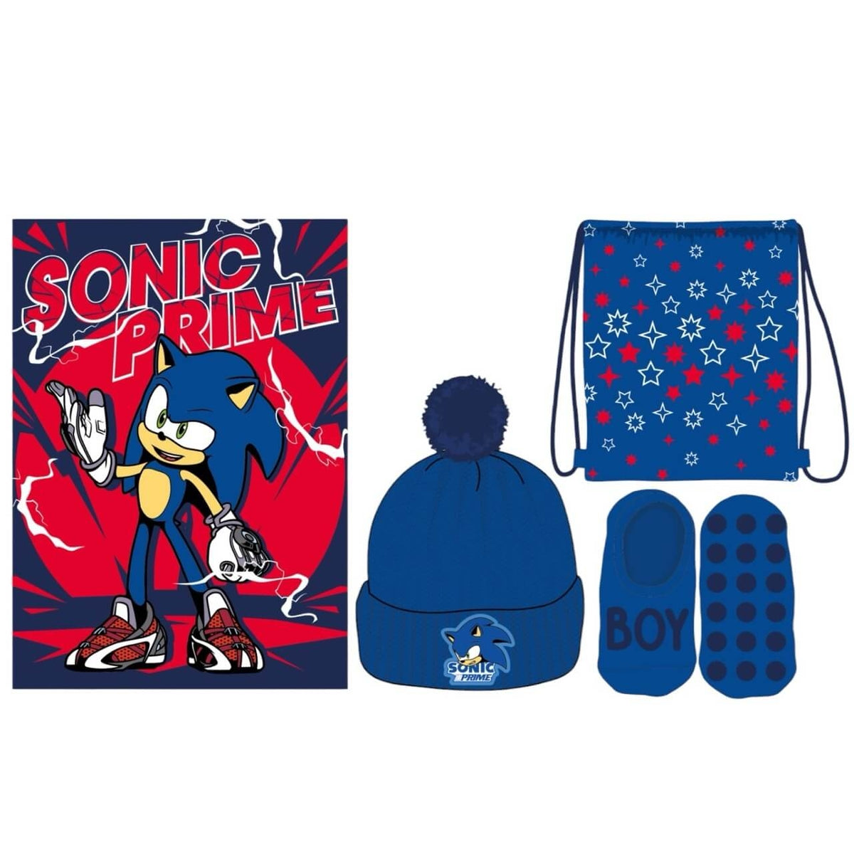 Set Regalo Sonic Prime – Borsa, Plaid, Cappello e Calzini Antiscivolo