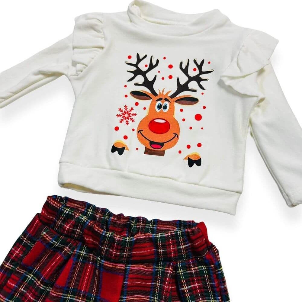 Warmes Weihnachtsoutfit aus Baumwolle für kleine Mädchen