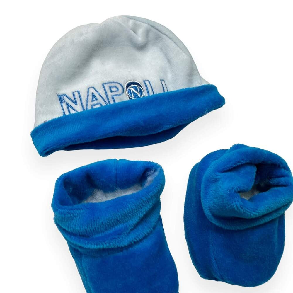 SSC Napoli Chenille-Mütze + Schuhe-Set 0/3 Monate