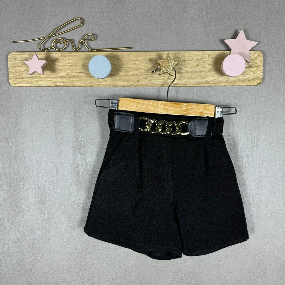 Mädchen-Flanellshorts mit Gürtel 