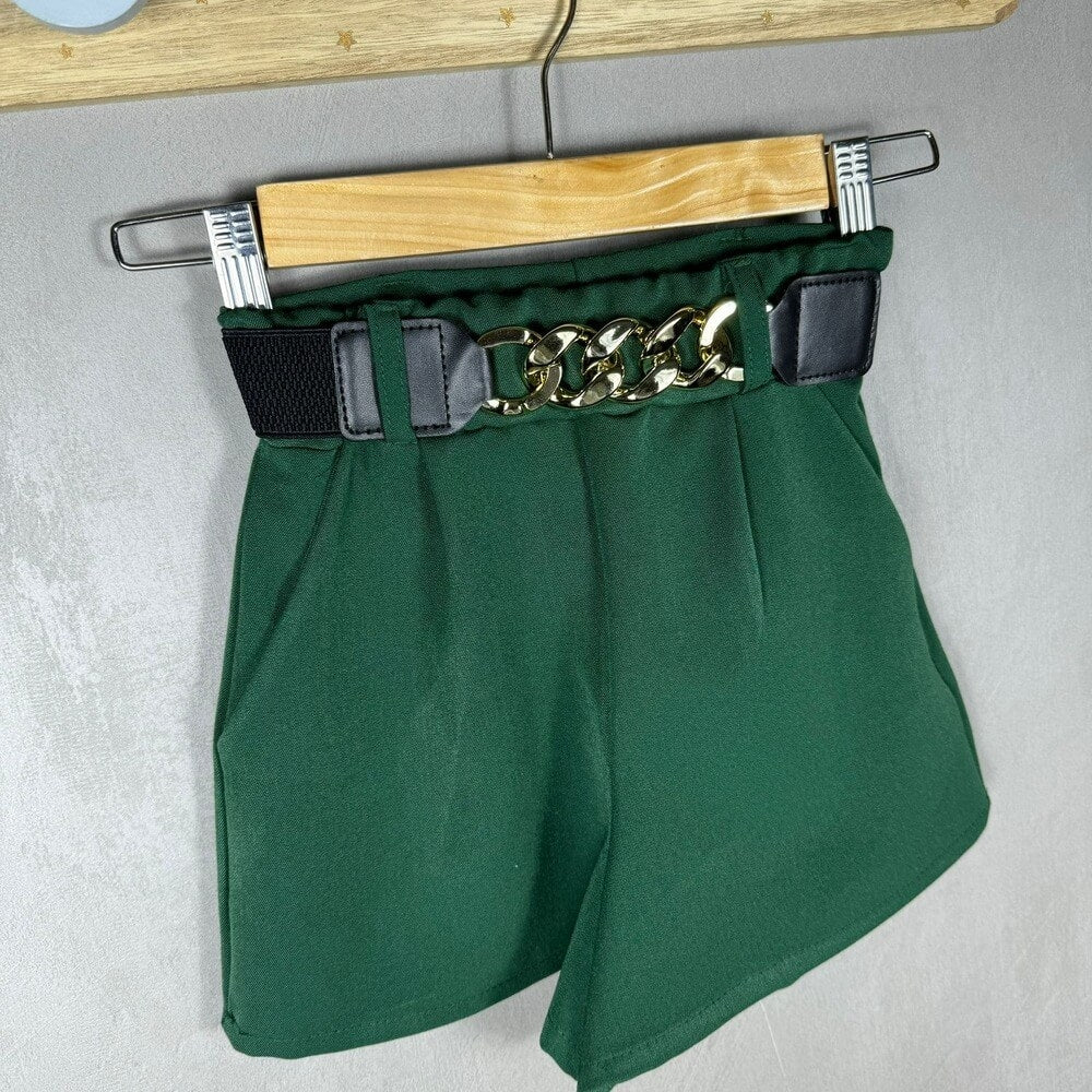 Mädchen-Flanellshorts mit Gürtel