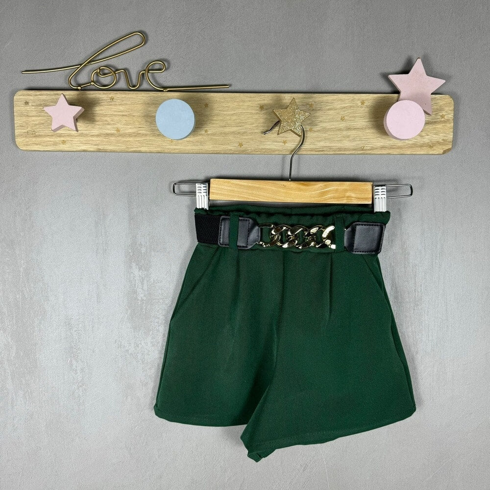 Mädchen-Flanellshorts mit Gürtel
