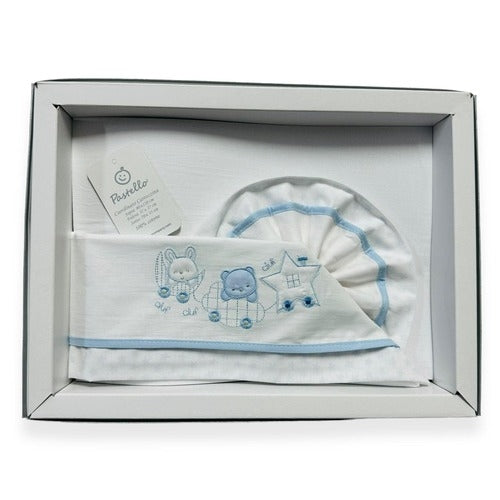 Pastellfarbenes Kinderwagen-Set aus 100 % Baumwolle
